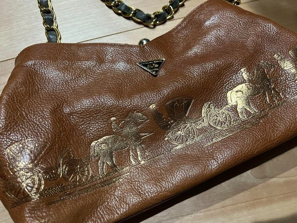 Bolso de Hombro Renato Angi Venezia Cadena Cuero Marrón USADO Buen Estado Foto 2 de 4