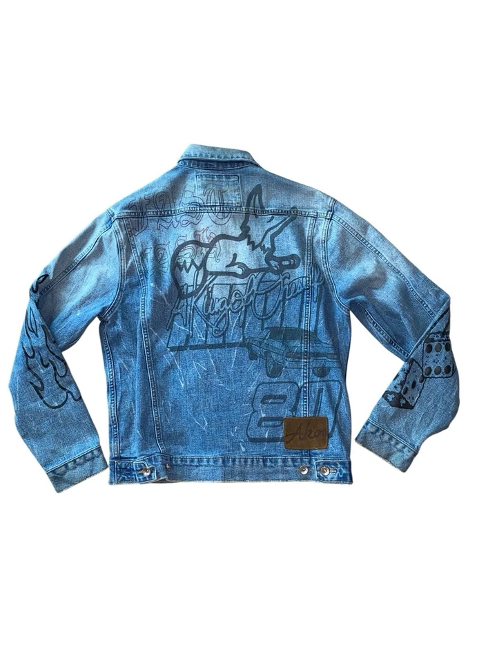 De Colección AKOO Redline Conjunto de 2 Piezas Denim Chaqueta y Pantalones de Jean con Botones Talla M Top 36X32 Foto 4 de 4