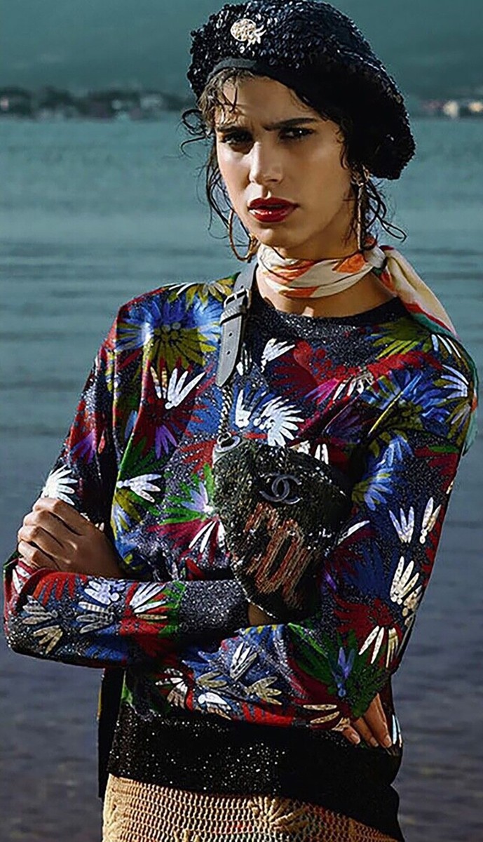 $3200 17C CUBA CHANEL MULTICOLOR CC LOGO EMBELLISHED CARDIGAN