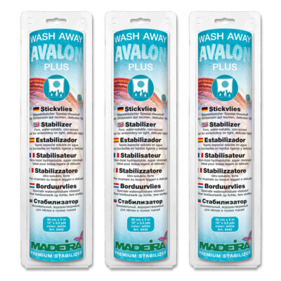 3x Madeira Avalon Plus - wasserlöslicher Vlies-Stoff weiß stabil- 30cm x 3m