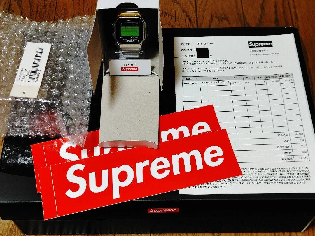 Orologio Uomo Supreme x Timex 19AW Argento Quadrato Digitale con Scatola Autentico