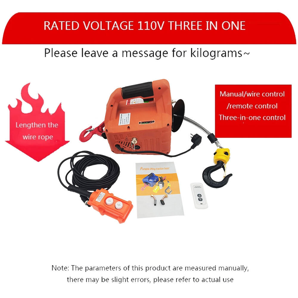 500KG Load Portable Electric Winch Traction Hoist Manual/Remote Control