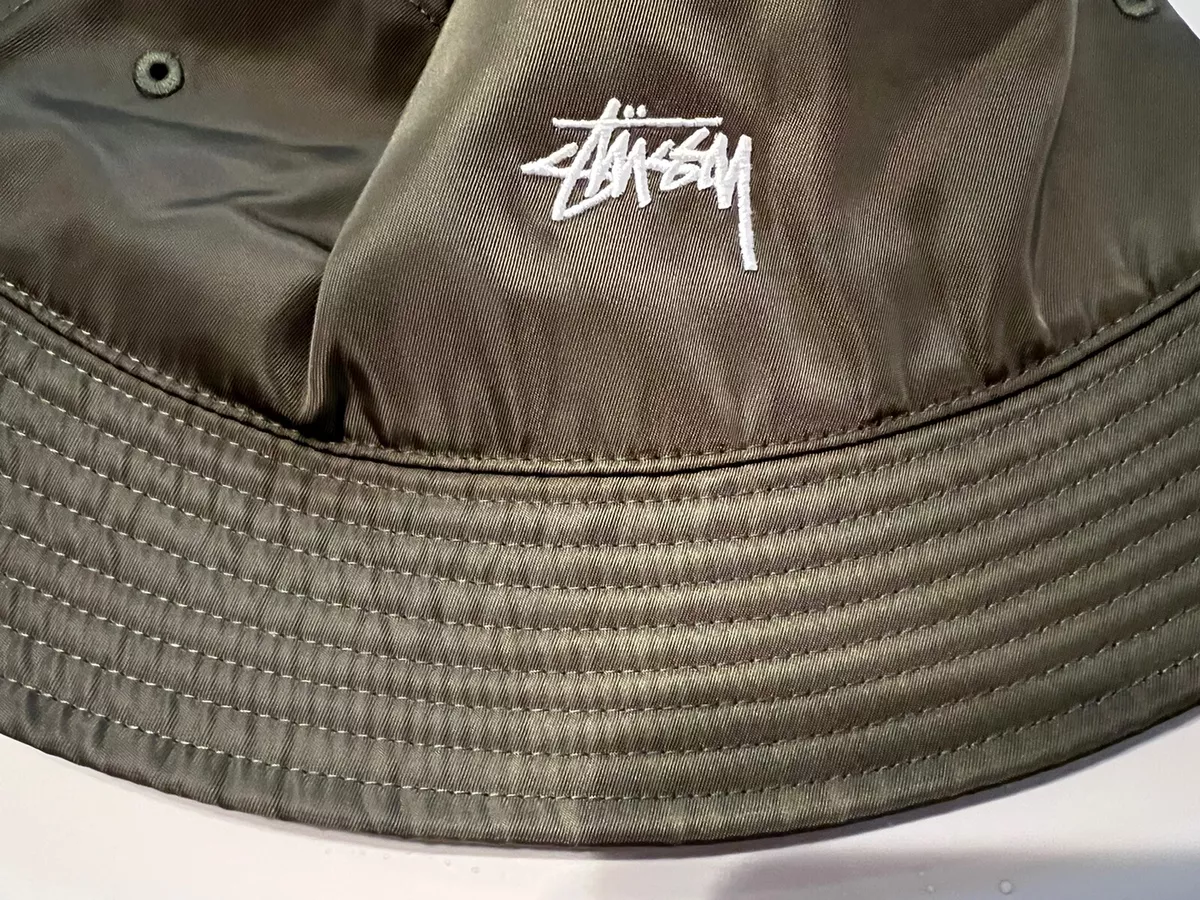 Stussy Satin Nylon Deep Bucket Hat Crusher in Olive Size L/XL