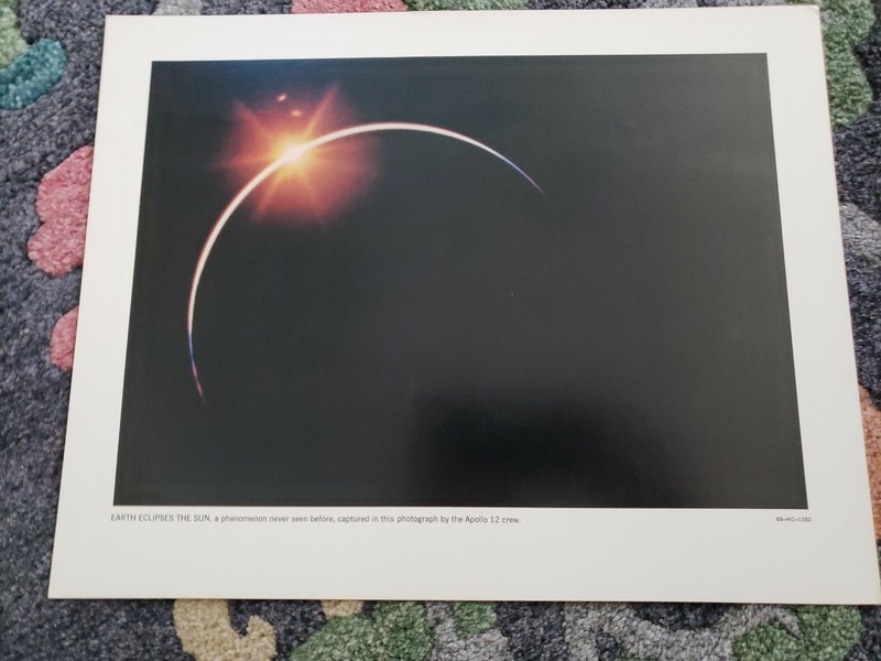 1969 NASA 14 x 11 lithograph photo Apollo 12 Earth Eclipses the Sun HC-1350