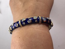 Antique 14 K Gold Cobalt Blue Enamel Opals Diamonds jacqueline kennedy Bracelet