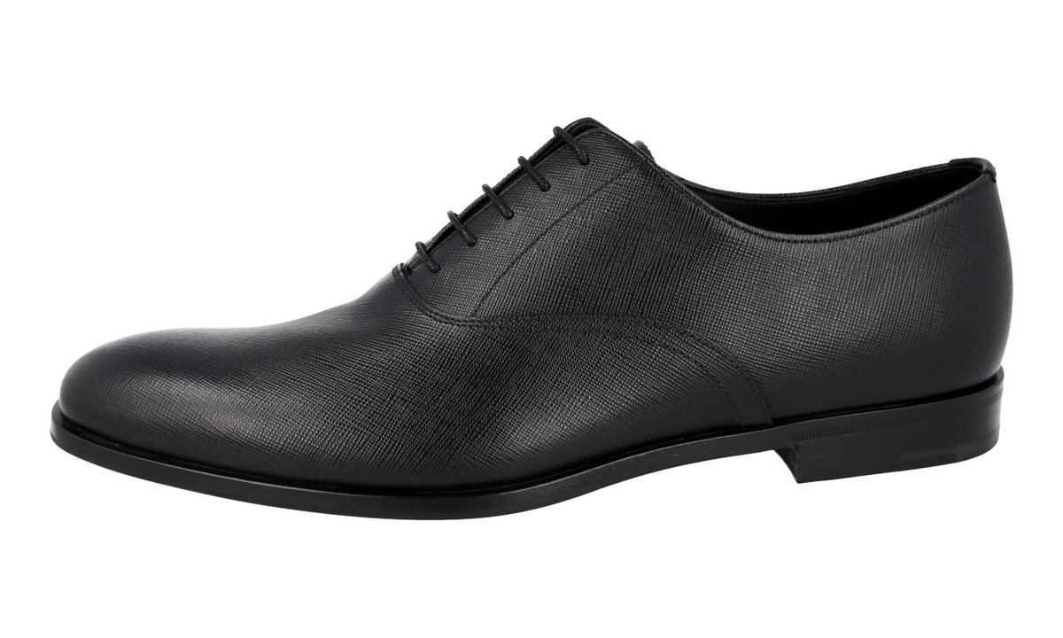 PRADA SAFFIANO Oxford Dress Shoes Leather Sole - Black - NEW 
