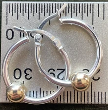 CAPE COD Sterling Silver Earrings 14kt Gold Ball. 3/4".  replica, not original