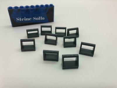 Lego (c) 10x Fliese mit Griff / Halterung - 1x2 - dunkelgrau - 2432 - tile 1x2