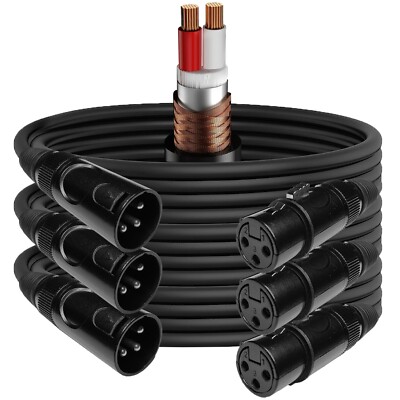 3-Pack EMB Pro 16AWG 8mm 100 Feet 100% OFC XLR Balanced Shielded Mic Audio Cable