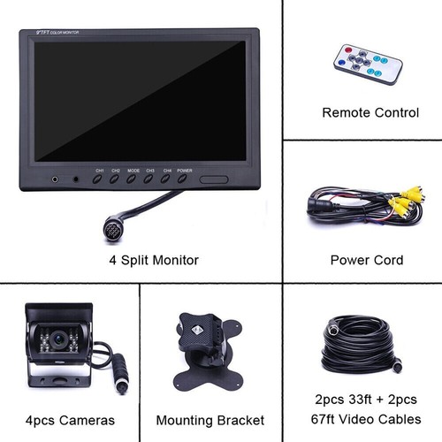 3 X 9" Quad Split Monitor Screen Rear View Backup Camera System For Bus Truck RV - Picture 11 of 18