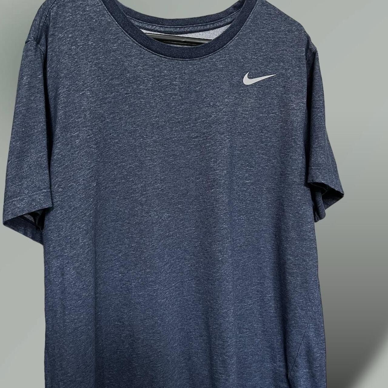 Nike Dri-fit Cotton Blend Solo Swoosh Active Wear Top Size L Blue Running Gym