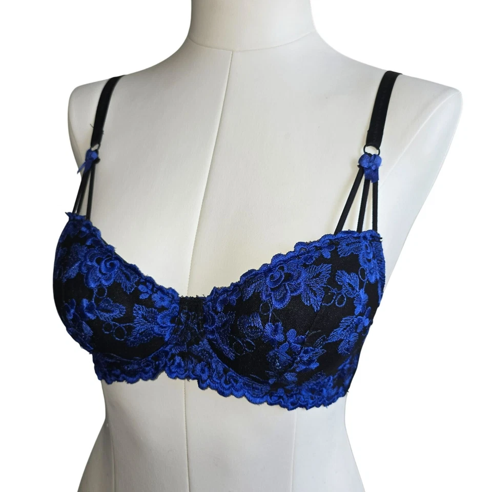Fredericks Of Hollywood Black & Royal Blue Lace Underwire Push-Up Bra JJ3877 - Image 4 of 4