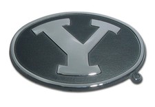 brigham young byu cougars oval black logo chrome auto car emblem usa made 3X3