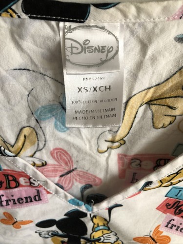 Women's Disney® Mickey Mouse & Pluto Best Friends Scrub Top Size XS - Picture 4 of 6