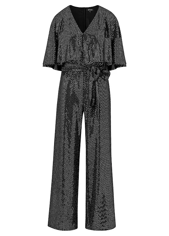 Size 10 STAR by Julien Macdonald Black Stretch Sequin Cape Detail Jumpsuit