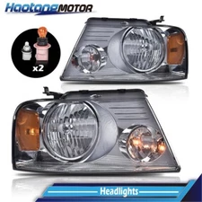 Headlights Fit For 2004-2008 Ford F150 F-150 Pickup Smoke Lens Amber Corner Pair