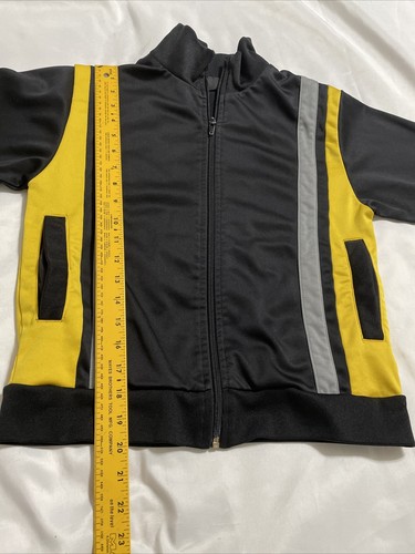 Athletech Zip Up Polyester Warm Up Jacket Boys Size 8 Black Yellow Gray Stripe - Picture 11 of 11