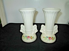 Antique Set of 2 Porcelain Vases w/ Floral Painted Design, 6" Great Condition
