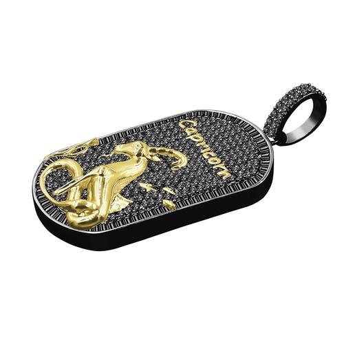 2 Tone Zodiac Astrology Sign 18k Black Gold Baguette Simulated Diamond Pendant - Picture 4 of 48