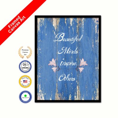 Beautiful Minds Inspire Others Framed Canvas Blue Quote Office Wall Artwork Gift