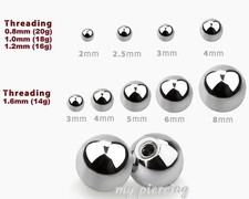 10pcs 20G 18G 16G 14G Surgical Steel Threaded Ball Replacement Body Jewelry Part