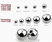 5pcs. 20G 18G 16G 14G Surgical Steel Threaded Ball Replacement Body Jewelry Part