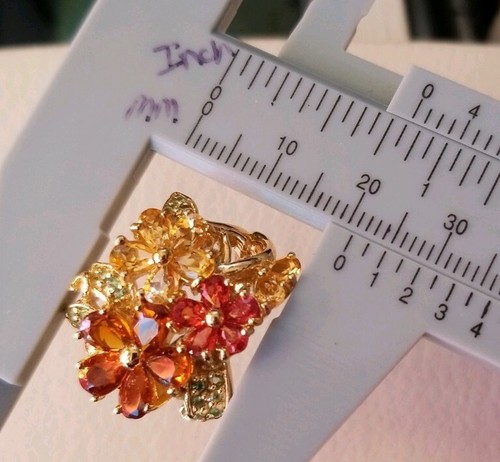 Chuck Clemency NYCII 18k Yellow Gold/Sterling Silver Flower Red-Orange Ring - Picture 8 of 15