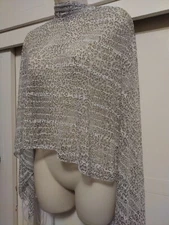 Womens Summer Light Semi Sheer Striped Fringed White & Gray Scarf Shawl 25"x68"