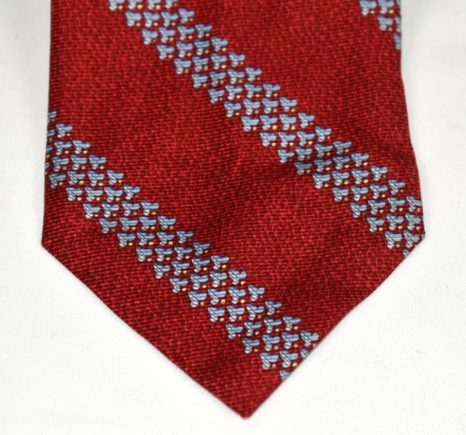 Xlent Bvlgari 7 折叠红色 Boomerang Rep 条纹 100% 真丝领带 3.75 x 57 — 第 2/4 张图片