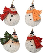 Christmas Hanging Ornament Metal Snowman Decor Set of 4, 4X3.5 Inch Rustic Chris