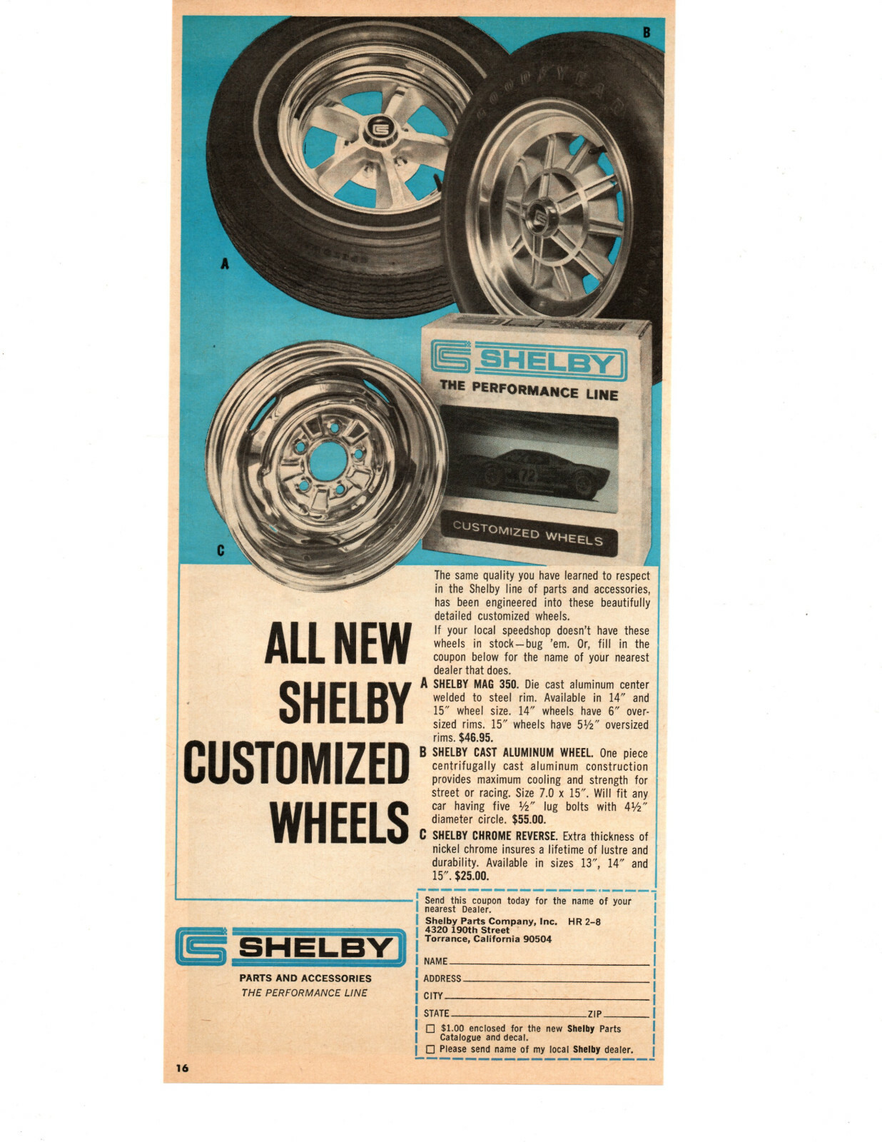 1968 Shelby Mustang Custom Wheels - Genuine Original Shelby Parts & Accessories Advertisement - Vintage Automotive Collectible-image