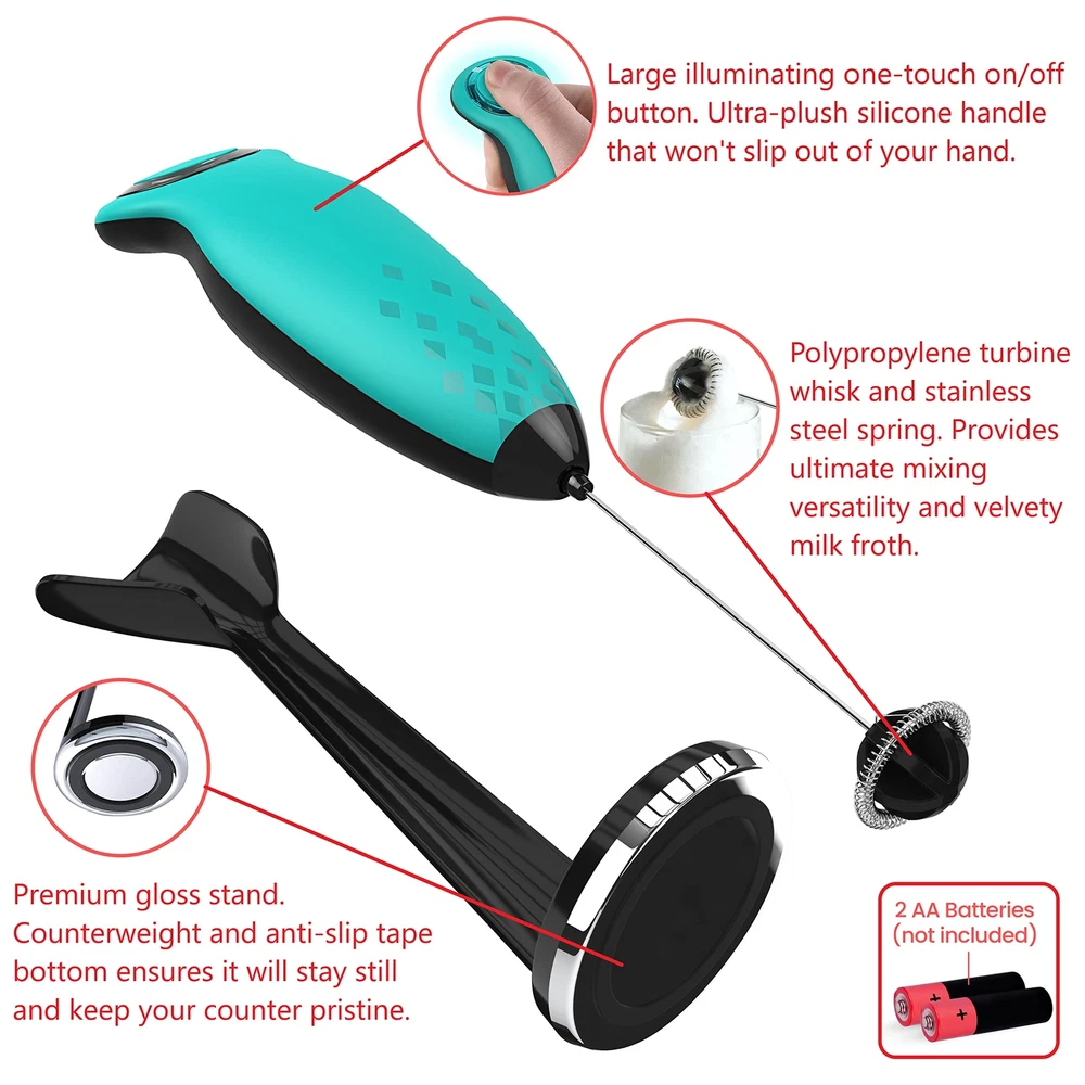 Milk Frother for Coffee with Deluxe Stand - Coffee Frother Handheld Foam Make...