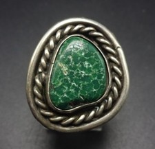 Classic Vintage Sterling Silver and Deep Green TURQUOISE RING, size 6.25