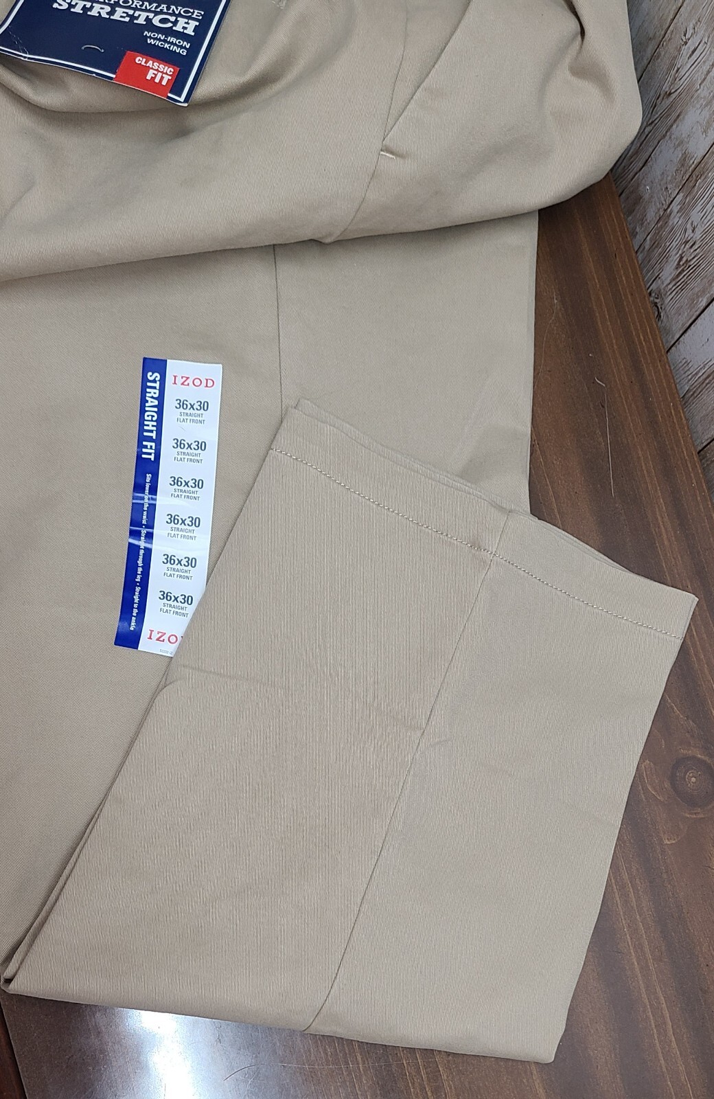 NEW Men's IZOD Performance Stretch NonIron Classic Fit Khaki Pant Flat