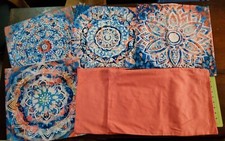 Set of 6 Colorful Boho Pillow Covers Coral Blue Mandella Case 16x16 / 12.5x19.5