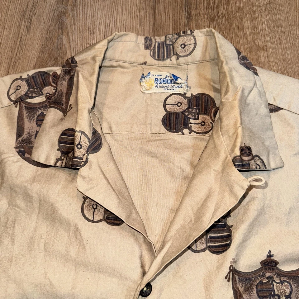 Mens Andrade Shirt Hawaiian Loop Collar Rockabilly Hawaii USA Vintage 50s 60s XL - Image 2 of 4