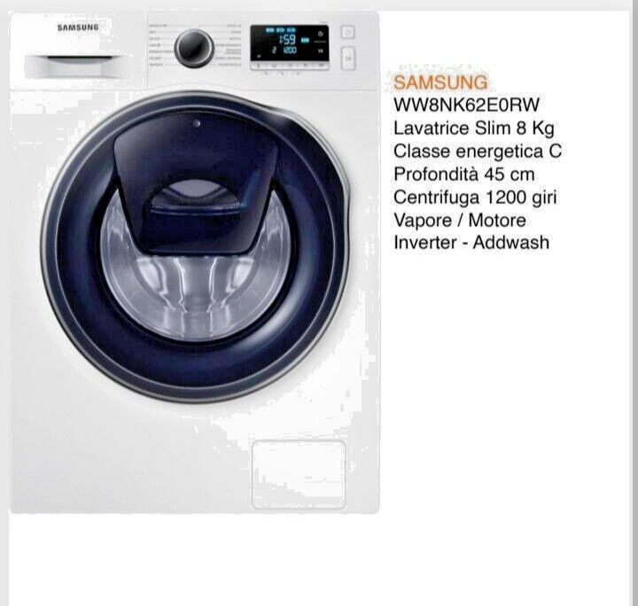 Samsung WW8NK62E0RWET 8kg C Lavatrice slim prof.45 cm.NUOVA IN GARANZIA bianca