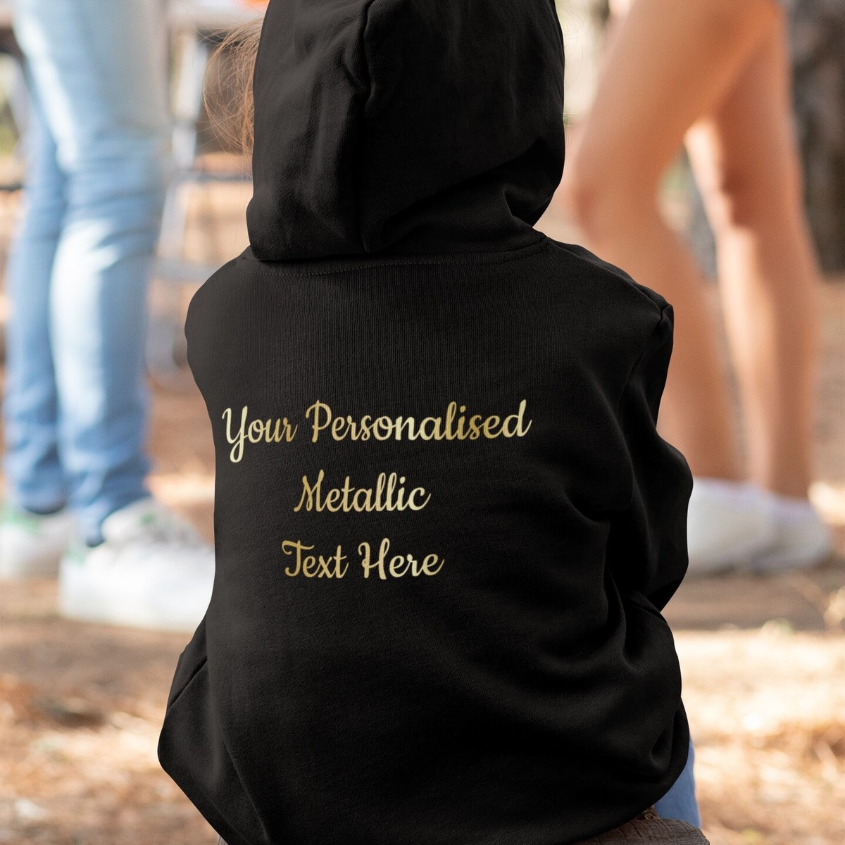 Personalised Kids Hoodie Metallic Text Bling, Gold's and Silver