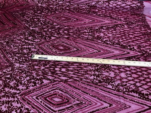 BURGUNDY GEOMETRIC DIAMOND DESIGN EMBROIDER WITH SEQUIN ON A 2 WAY STRETCH MESH - Picture 7 of 8
