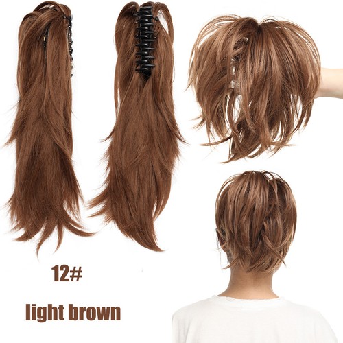 12" Short Claw Clip In Ponytail Layered Hair Extensions Bendable Natural Thick - Picture 18 of 41