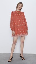 100% Authentic ZARA Orange Eyelet Flower Print Mini Dress $89.90+Tax Size: XS