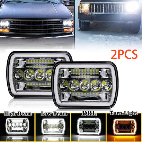 2PCS 5x7" 7x6" LED Headlights For Dodge D150 D250 Waterproof White/Amber 6500K  - Foto 1 di 11