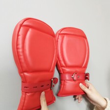 PU leather Red Handcuffs Dog Paw Gloves Mittens Binding Role Play Restraint