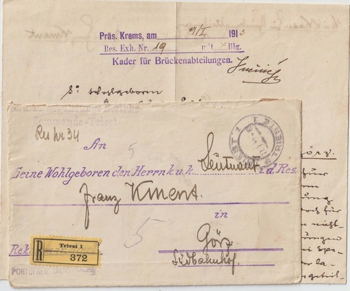 1913 Trieste Comando militare Austriaco Franchigia raccomandata