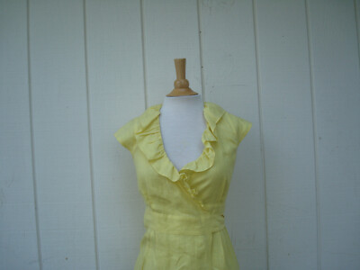 j crew yellow linen dress New J.Crew Yellow Linen Short Sleeve Ruffled Collar Women Wrap Dress 0 P