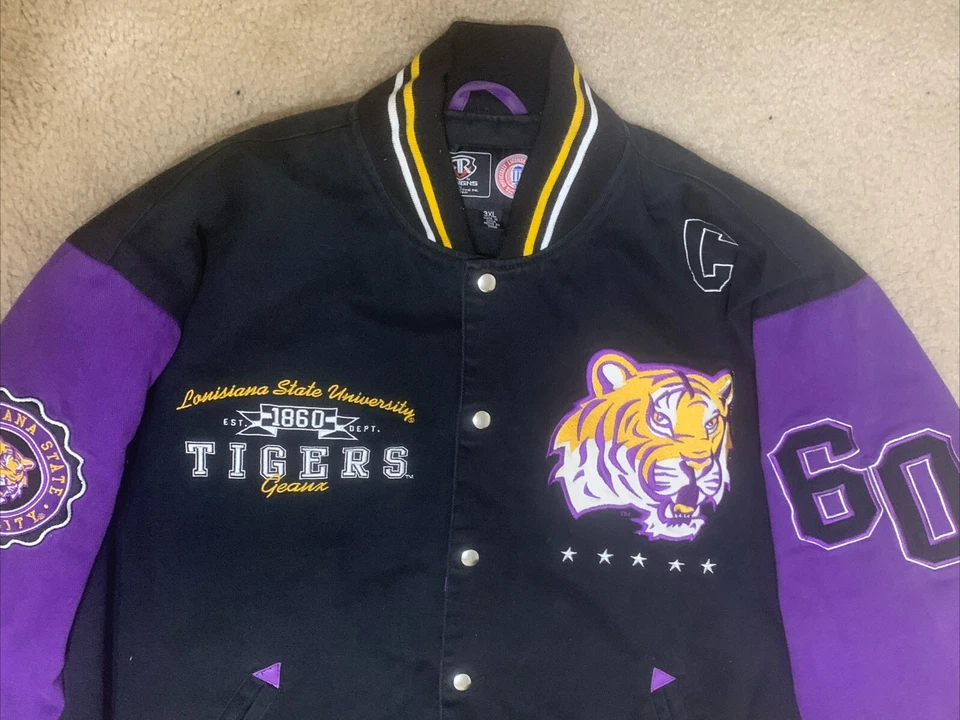 NCAA Adult Lsu Tigers Licensed"Collegiate" Varsity Jacket 3XL Black Purple - Image 2 of 4