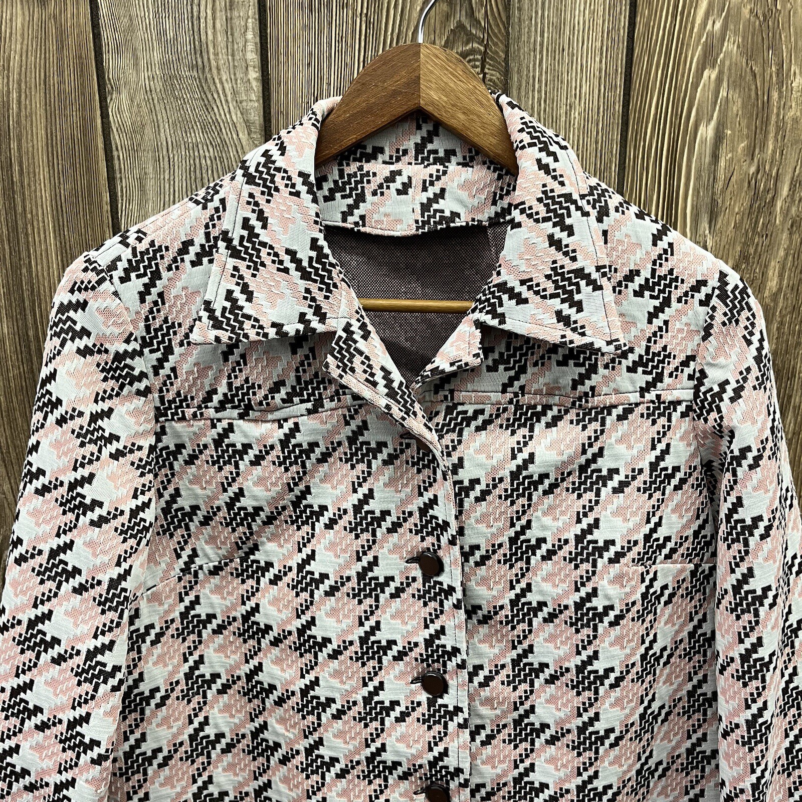 70s Vintage Geometric Pattern Button Front Oversh… - image 3
