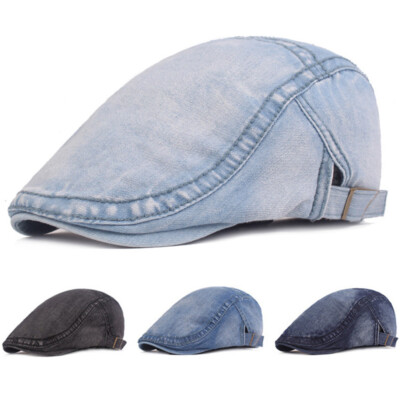 Men s Casual Denim Beret Hats Classic Cap Adjustable Newsboy Driving Golf Caps