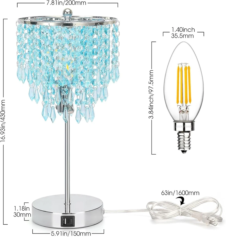 时尚水晶台灯带 USB 充电 — 第 4/4 张图片