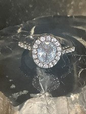 Vintage Sterling Silver Cubic Zirconia Oval Halo Ring Size 8